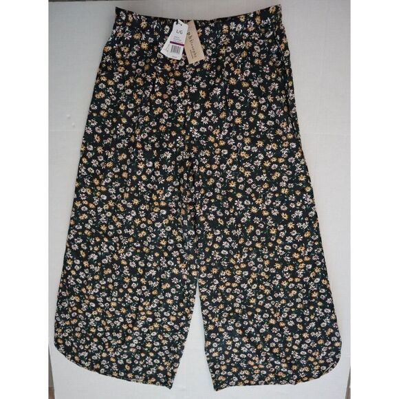 Philosophy 3070144 Women's Sz Large Black/Gold Floral Wide Leg Pull-On Pants - Picture 1 of 11